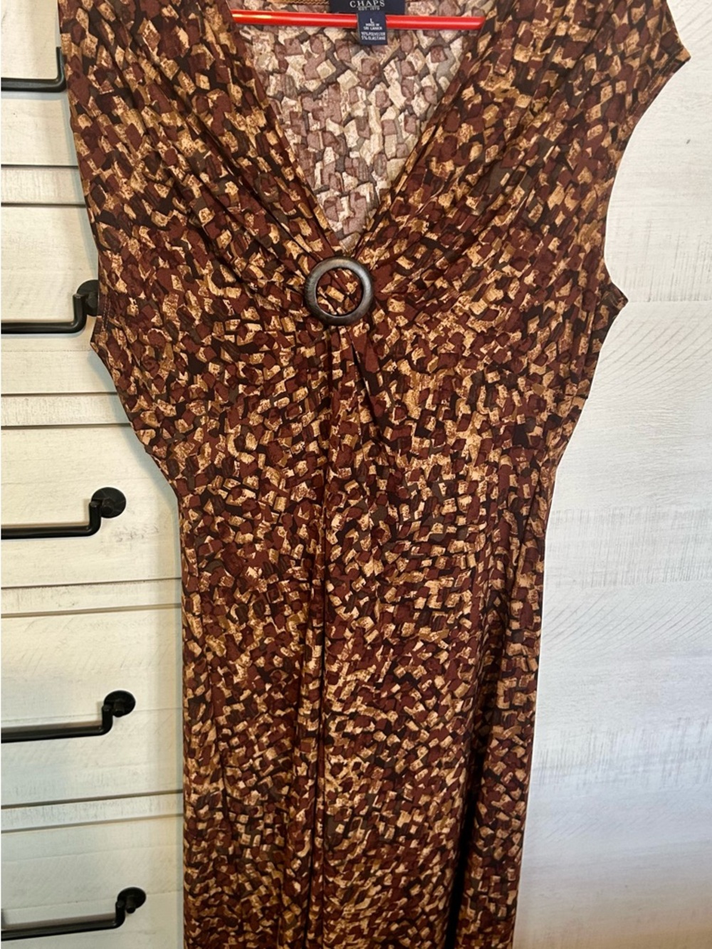 Chaps Brown & Cream Textured Print Sleeveless Dress